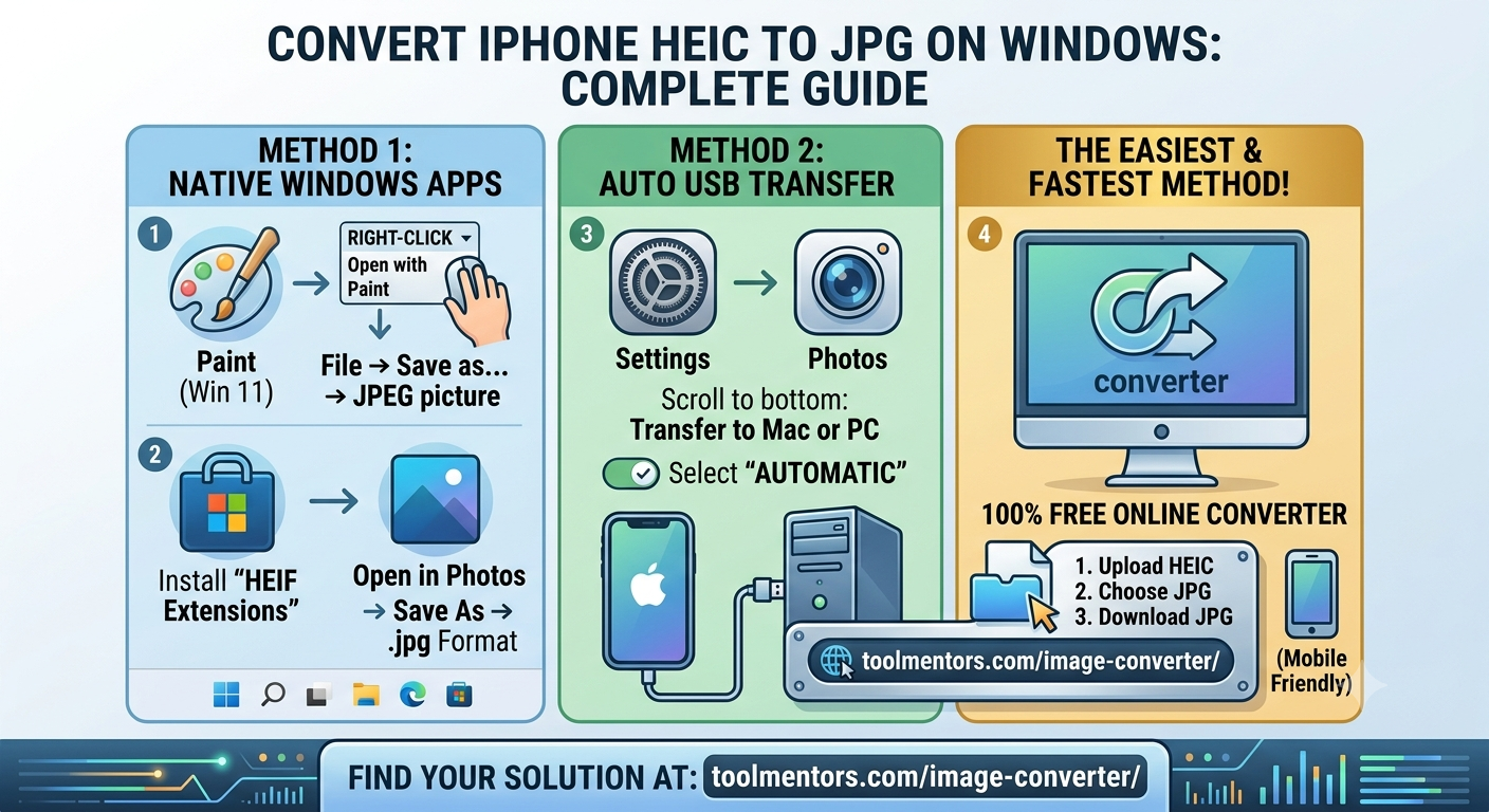How do I convert iphone HEIC photos to JPEG on Windows