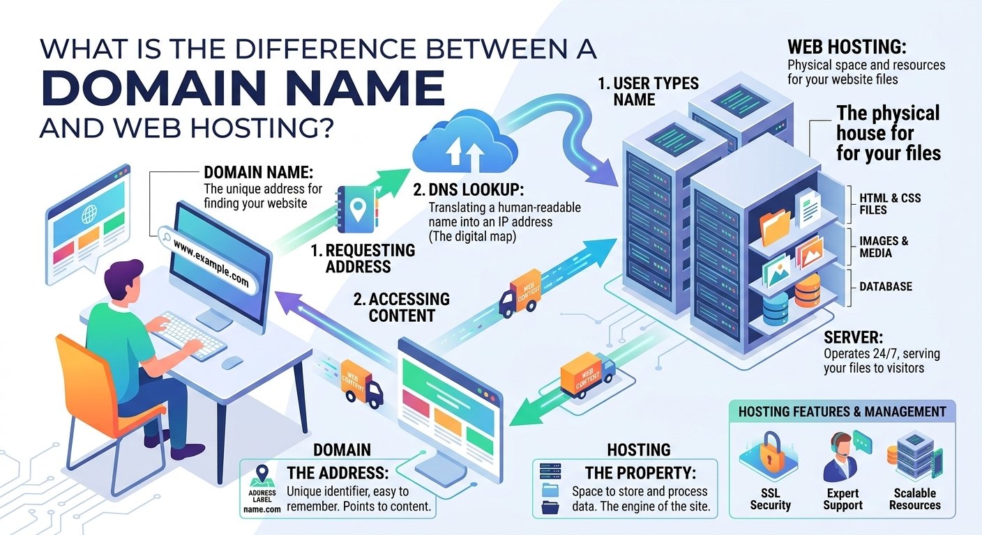 What Is the Difference Between a Domain Name and Web Hosting?